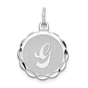 Sterling Silver, Sarah Collection 15mm Brocaded Disc Initial G Pendant